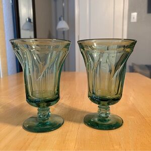 Fostoria “Jamestown” Clear Green Glass Goblets, Set of 2